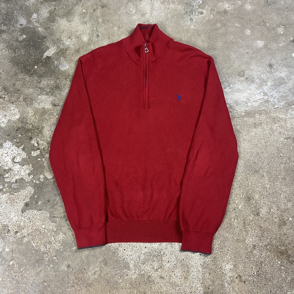 Polo Ralph Lauren 1/4 Zip Sweater Size XL Red Pima Cotton Pullover Pony Logo